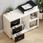 3-Drawer Wood File Cabinet Large Modern Lateral Mobile Filing Cabinets Printer Stand with Wheels and Open Storage Shelves for Home Office Study Bedroom