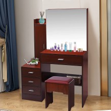 Makeup Vanity Desk with Drawers & Bench Small Vanities & Vanity Benches Modern Womens Girls Dresser Dressing Table Set with Mirror and Stool for Bedroom Tocadores para Maquillarse Brown