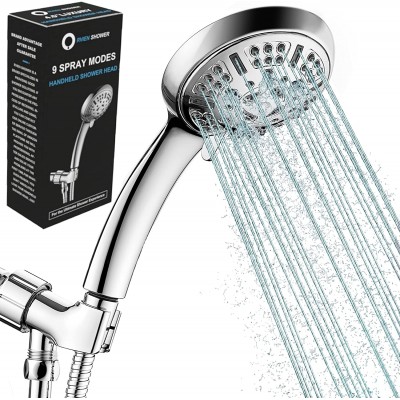 High Pressure Shower Head with Handheld Set- 9 Functions Handheld Shower Head-with 59" Hose Bracket Teflon Tape Rubbers Washers High Flow Hand Held Showerhead C-UPC Authentication
